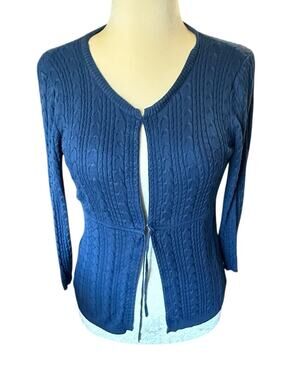 BCBG MaxAzria Navy Blue Silk/Cotton Cardigan Sweater - Large